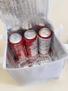 保溫保冷袋，鋁箔內襯－全天保持食物與飲品新鮮/冰涼－便攜式不織布拉鍊設計附手把，可折疊收納，適用於戶外露營、飲品與啤酒、午餐、野餐等，保溫保冷，搭配冰袋可延長保冷時間，食物 - 彩色 - 查看 4