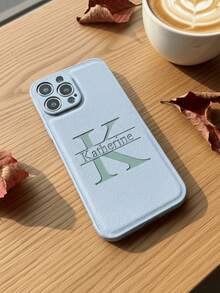 Personalized Custom Initial Name 3D Large Letter Phone Case, Suitable Compatible With Iphone 18 17 16 15 14 13 12 11 Pro Max XR XS MAX 7 8 Plus, Korean INS Style Luxury Laser Engraved Soft Faux Leather Shockproof DIY Engraved Gift Protective Case, Suitable Compatible With Samsung Galaxy S25 S24 S23 S22 S21 Ultra Plus S23 S21 S20 FE A55 A54 A53 A52 A35 A34 A33 A32 A23 A15 A14 A13 A12 5G 4G - Baby Blue - View 5