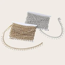 Pita Rumbai Berlian Imitasi Emas dan Perak Sepanjang 1 Yard, Rantai Rumbai Kristal Berlian, Sabuk Rumbai Kristal untuk Menjahit Pakaian, Kerajinan Tangan, Aksesoris Pernikahan, Perhiasan, Dekorasi Pakaian DIY yang Dipersonalisasi (Lebar 2,3 Sentimeter) - Beraneka warna - View 2