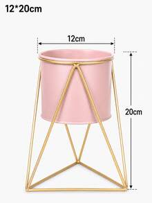 1pc/Set Creative Metal Plant Pot With Gold Geometric Stand, Vintage Style Succulent Planter, Large Desktop Flower Pot, Suitable For Balcony, Living Room, Office, Home Garden Decoration - Multiple Styles - View 12