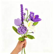 6pcs/Set Finished Handmade Crochet Flower Tulip Rose Lavender Snowberry Artificial Bouquet, Suitable For DIY Wrapping Knitted Flower Bouquet, Bedroom, Dining Room, Living Room, Dining Table Decoration Yarn Flower Artificial Flower, Best Gift For Valentine's Day, Mother's Day, Christmas, Thanksgiving, Birthday, Handmade Crochet Flower - Multicolor - View 3