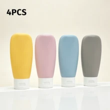 4pcs Silicone And Plastic Travel Refillable Bottles, 2.03oz, Leak-Proof, Odorless Cosmetic Containers, Suitable For Lotion, Shower Gel And Skincare Products, Portable Toiletries Dispenser Set - Multicolor - View 9