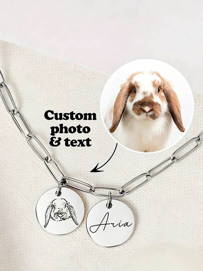 1pc Customized Pet Portrait Photo Necklace, Personalized Minimalist Engraved Name Pet Anti-Loss Pendant, Classic Stainless Steel Square Chain Coin Pendant, Unique Gift For Pet Owners, Dog Mom Keepsake, Christmas, Thanksgiving Gift