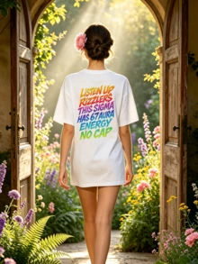 Summer casual soft cotton printed crew neck short-sleeve top with retro European street Y2K style. - Weiss - Übersicht 1