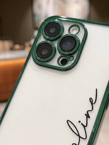 Custom Cursive Name Customized Plating Clear Phone Case, Minimalist Tiny Heart Personalized DIY Engraved Transparent Shockproof Cover For IPhone 17 16 15 14 13 12 11 Pro Max Plus, Elegant Aesthetic Phone Accessory For Women Teen Girls Birthday Valentine's Day Christmas Mother's Day Graduation Anniversary - Green - View 6