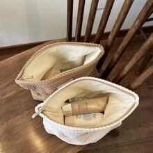 客製化刺繡女款個性化麥穗圖案編織托特包，優雅極簡設計旅行盥洗包，大容量拉鍊化妝收納袋，便攜日常收納包，時尚禮品首選，旅行必備 - 彩色 - 查看 10