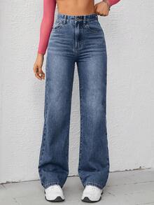 Women's Casual Jeans, Blue, Mid-Rise, Retro Style And Versatile. - Blue - View 2