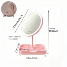 Cermin Rias LED dengan Lampu, Set Cermin Pembesar 3X dengan Perekat Hisap (Opsional), Cermin dengan Perekat Hisap, 3 Mode Pencahayaan, Cermin Rias dengan Alas Penyimpanan, Kontrol Sentuh, Baterai 500mAh, Dapat Dilipat dan Portabel, Cocok untuk Penggunaan di Rumah, Kamar Tidur, Kantor, dan Perjalanan - MultiWarna - View 12