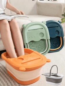 Foldable Massage Foot Basin For Adults, Home And Dormitory Use Simple Design With Cover, Deep Soaking Foot Bath - A - View 4