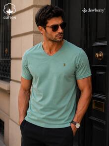 T8568 DEWBERRY Men V NECK T-SHIRT - Green - View 2