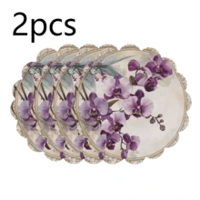 Floral Scalloped Round Placemats, Decorative Table Mats, Size 36*36cm. Polyester Woven, Heat-Resistant, Waterproof, Stain-Proof, Washable & Durable For Table Decor. - Multicolor - View 21