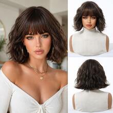 12 Inch Short Wavy Bob Wig, Classic Wine Red Water Wave Bob Wig With Bangs, Heat Resistant Natural Look, Suitable For Daily Wear, Party, Cosplay - Burgundy - View 15