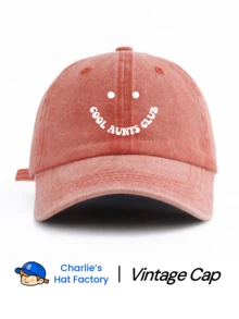 1 Pc Washed Baseball Cap With COOL AUNTS CLUB, Vintage Dad Hat Unisex, Funny Smiling Face Sun Hat For Women, Perfect For Family Gathering, Daily Wear - SIXTIES - View 13