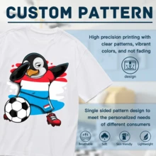 Dabbing Penguin Luxembourg Soccer Fans T-Shirt For Women Men Cotton Short Sleeve Crew Neck Graphic Top Tee - 白色 - 查看 4