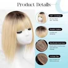 Real Human Hair Topper For Women 12 Inch, 5x5.5 Inch Swiss Base, Medium Brown With Blonde Human Hair Topper For Thinning Hair & Covering Grey Roots - S1/60 - View 3