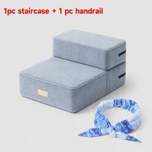 2-Piece Set Foldable Pet Stairs & Cooling Dog Bandana, Soft Foam Dog Steps For Bed & Sofa, Washable Non-Slip Design For Small Dogs & Cats - Gray Staircase + Size M Scarf - View 3