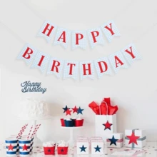 Blue And Red Happy Birthday Banner - First Birthday Decorations, Blue Checkered Red Letter Happy Birthday Banner - Multicolor - View 4