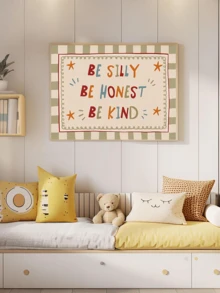 1pc Canvas Framed Baby Room Wall Art Decor, "Be A Mischievous One, Be An Honest Person, Be A Kind Person" Positive Inspirational Poster, Bohemian Style Baby Room Wall Decor, Ready-To-Hang Framed Artwork Suitable For Toddler Bedroom And Playroom, Baby Shower Gift, Gentle Character Building Theme Artwork, Cute Hand-Drawn Imaginative Children's Room Accent Decor, Kindergarten Decoration, Baby And Children's Gift - Multicolor - View 1
