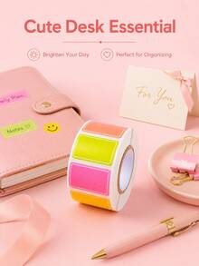 500 pièces Rouleau d'étiquettes vierges auto-adhésives de couleur macaron, étiquettes de classification inscriptibles pour étudiants, école, boîtes de classement, rangement de fournitures scolaires - Plusieurs styles - Voir 6