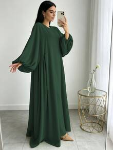 1pc Minimalist Pleated Elegant Long Sleeve Robe, Suitable For Daily Wear And Gatherings (Abaya) - Multicolor - View 16