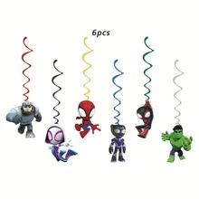 New Cartoon Hero Theme Birthday Decoration Set, Includes Bunting And Spiral Decor, Suitable For Birthday Party, Home And School Decoration - Multicolor - View 3