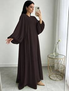 1pc Minimalist Pleated Elegant Long Sleeve Robe, Suitable For Daily Wear And Gatherings (Abaya) - Multicolor - View 11