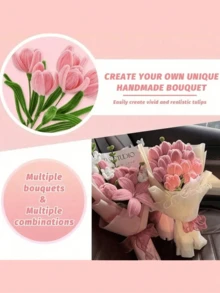 Pink Tulip Velvet Strip Handmade Kit, Upgraded Dense Velvet Strip Brush, Suitable For Handmade Crafts, Artificial Floral Arrangement, Valentine's Day, Mother's Day Gifts, World Cup, Graduation Season Gifts, Back To School Decoration Party Gifts, Holiday Gifts - Multicolor - View 4