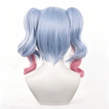 Blue Gradient Pink Wig, Rabbit Hole Cosplay Wig, Realistic Scalp Top, Tiger Claw Clip Twin Ponytails, Suitable For Anime Conventions, Carnivals, Halloween Wig Accessories - Rose Red - View 4
