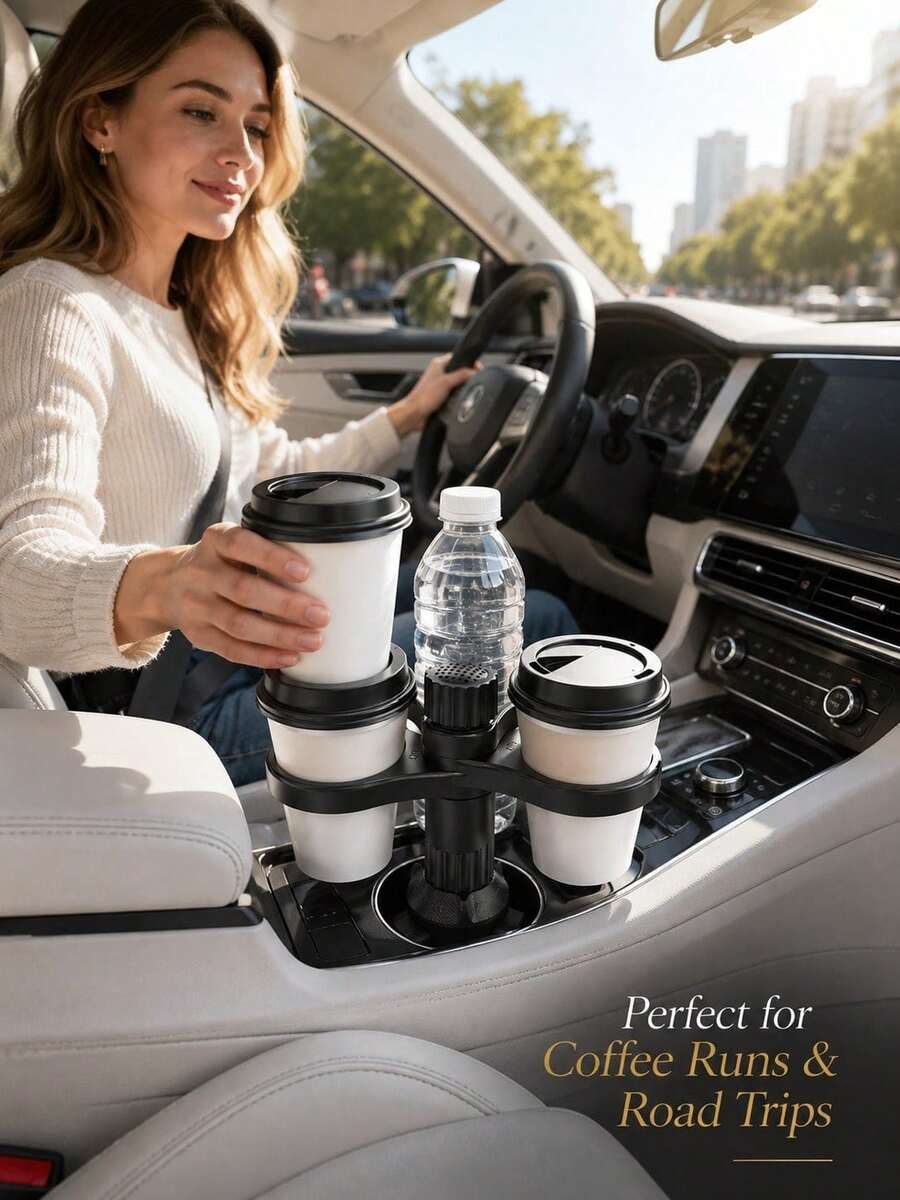 Giá đỡ cốc ô tô 3 trong 1 xoay 360° đa năng, đế điều chỉnh được, giá lưu trữ nhiều cốc, phù hợp cho nội thất ô tô - A - Xem 1