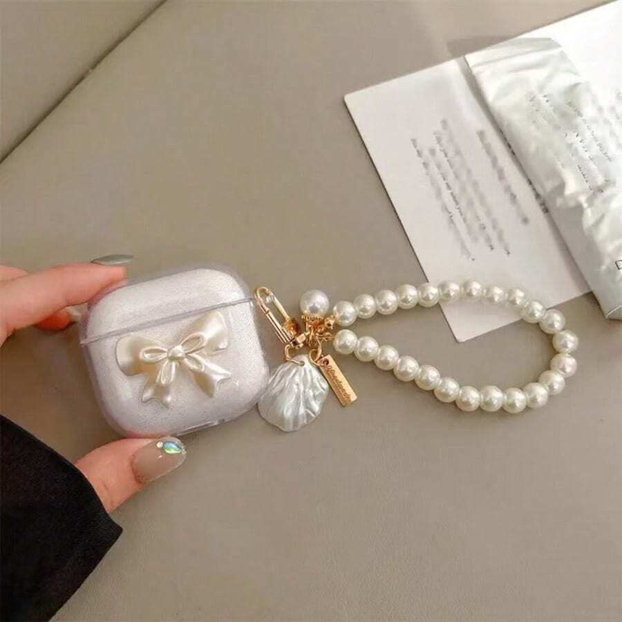 Casing Earphone Kupu-kupu, Casing Earphone Buatan Tangan, Casing Earphone Rantai, Casing Earphone Lucu, Pelindung Lembut untuk AirPods Pro 3, Pelindung Berkilau Cocok untuk AirPods 4/3/Pro/Generasi 1/2/ Pro 2 - Clear - View 1