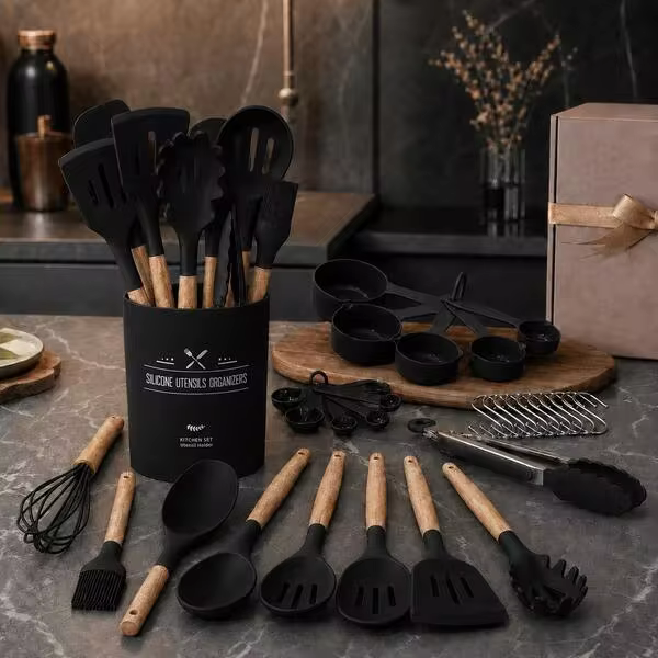 [33pcs Silicone Kitchen Utensil Set With Holder] Heat Resistant Non-Stick Cooking Tools, Kitchen Additions Set, Includes Whisk Tong Spatula, Dishwasher Cookware For Baking Frying Cooking, Ideal For Home Kitchen And Cooking Lovers