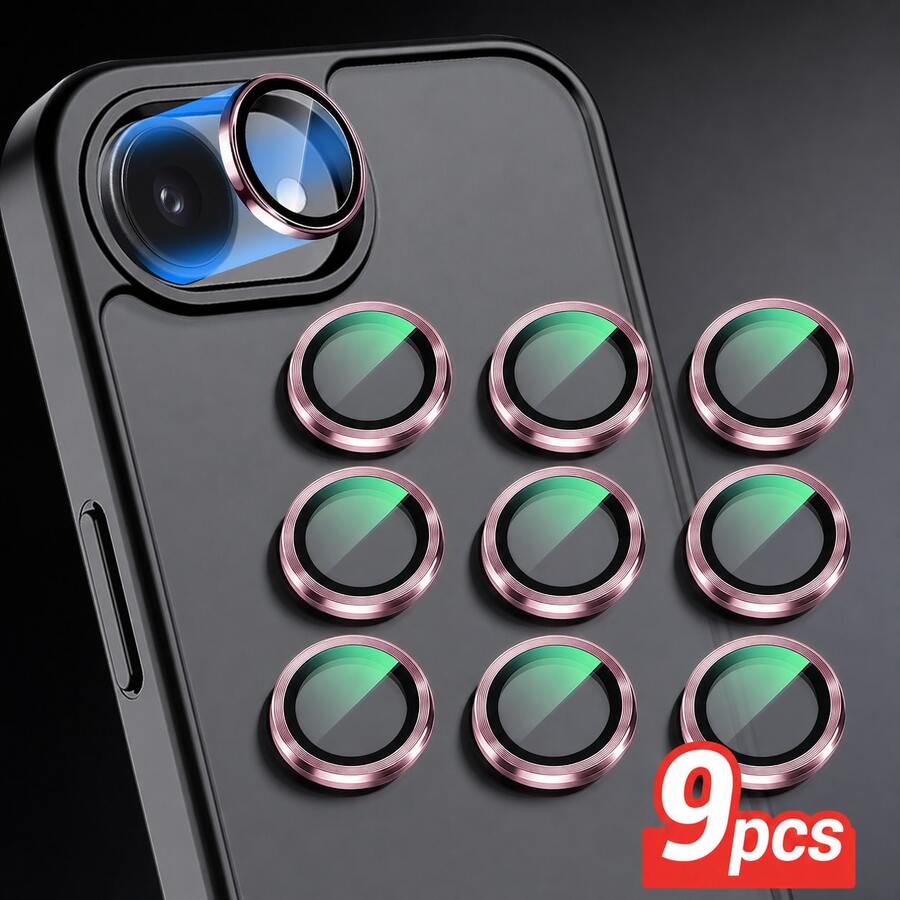 Yezodawee 17 Pro Max 6.1 吋相機鏡頭保護貼,9H 鋼化玻璃金屬環蓋,高透清晰,相容 iPhone 17 Pro Max/17 Pro/17 Air/17/15 Pro Max/14 Plus/13/12/11/15 Pro/15 Plus/14 Pro,完美貼合、防刮,相容手機殼(9 片裝,黑色) - 淺粉色 - 查看 1