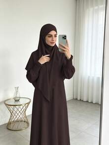 1pc Minimalist Elegant Muslim Hijab + Versatile Dress, Suitable For Daily Wear - Multicolor - View 15