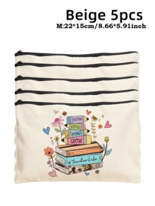5pcs Best Teacher Theme Zipper Pouch Express Gratitude And Love Makeup Bag Various Snack Small Storage Bag Portable Multi-Functional Storage Bag Teacher Travel Storage Gift Thanksgiving Christmas Birthday Teacher's Day Back To School Graduation Gift - Multicolor - View 74
