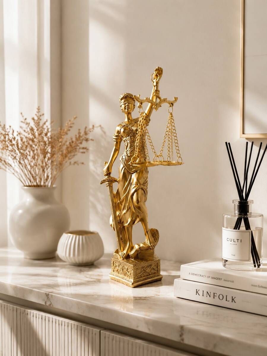 Luxury Gold Justice Goddess Statue Desktop Ornament, Modern Aesthetic Office Sculpture, Minimalist Home Bookshelf Decor, Suitable For Study And Living Room Decoration - 1PC - View 1