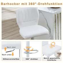 Height-Adjustable Bar Stool / 360° Swivel Bar Stool / With Backrest And Footrest / Leather Upholstery / Load Capacity 136 Kg / For The Bar At Home Or In The Office - 銀色+白色 - 查看 7