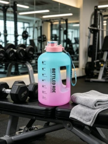 1pc Matte Gradient One-Gallon Fitness Water Jug, Large-Capacity Hand-Held Water Cup With Measurement Markings, Leak-Proof Flip-Top Lid, Portable Hydration Bottle For Outdoor Cycling And Workouts, High-Temperature Resistant Portable Water Bucket - Multicolor - View 1