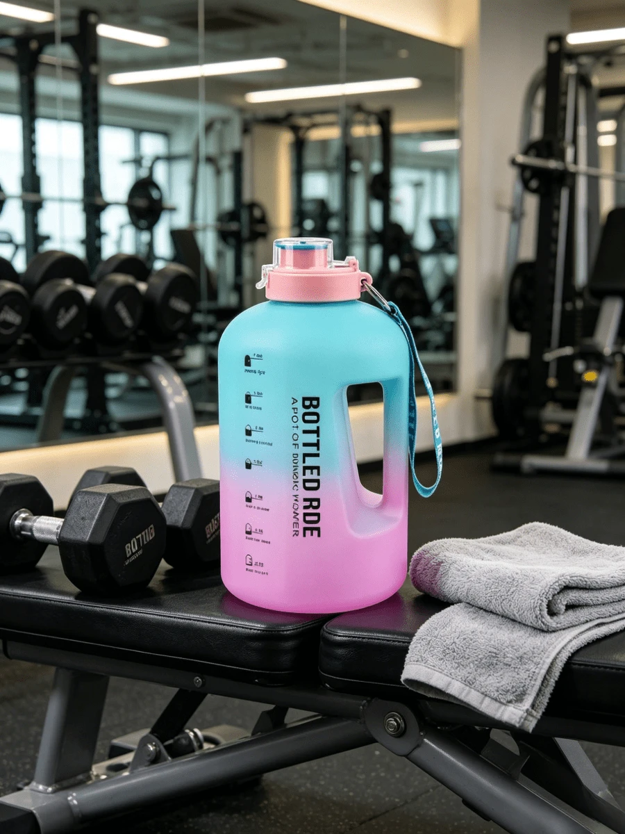 1pc Matte Gradient One-Gallon Fitness Water Jug, Large-Capacity Hand-Held Water Cup With Measurement Markings, Leak-Proof Flip-Top Lid, Portable Hydration Bottle For Outdoor Cycling And Workouts, High-Temperature Resistant Portable Water Bucket - Multicolor - View 1