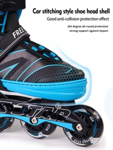 FREE STAR Multi-Color Sports Style SH0122D-26 High Elasticity Glitter Colorful PU Inline Roller Skates, Comfortable Soft Inner Liner, Adjustable Size For Growing Kids, Beginner Entry-Level Training, Casual Outdoor Shoes - Blue - View 10