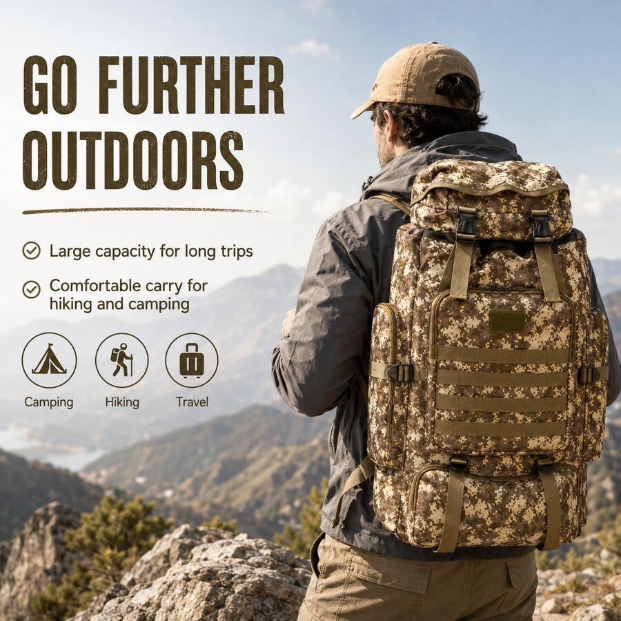 80L/100L Large Capacity Camping Tactical Backpack Camouflage Outdoor Hiking Bag Unisex - Multicolor - View 1