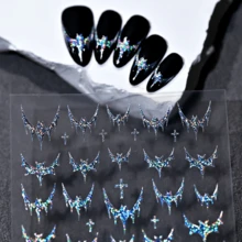 1pc Halloween Dark Bat Sticker, Fiery Red & Gold Nail Art Sticker, Passionate Gothic French Bat Adhesive Sticker, Suitable For DIY Artistic Design - Halloween - View 9