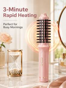 Rechargeable Wireless 3-In-1 Hot Round Styling Brush, Built-In 5000mAh Large Capacity Battery, Portable Anti-Scald Hot Hair Brush, Suitable For Curly, Straight And Voluminous Hairstyles, 3 Temperature Settings, Travel Hair Styling Tool For All Hair Types - B - View 2