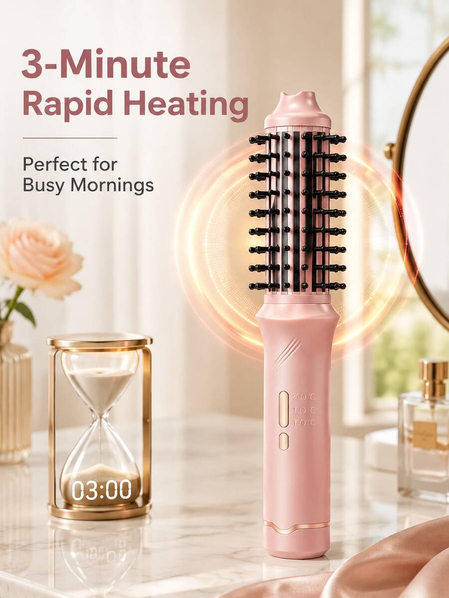 Rechargeable Wireless 3-In-1 Hot Round Styling Brush, Built-In 5000mAh Large Capacity Battery, Portable Anti-Scald Hot Hair Brush, Suitable For Curly, Straight And Voluminous Hairstyles, 3 Temperature Settings, Travel Hair Styling Tool For All Hair Types