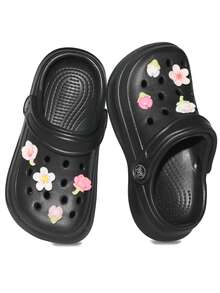 HOEASE 女童花園洞洞鞋，夏季 EVA 軟底透氣舒適防滑沙灘鞋，兒童通用，套腳設計，四季穿著 - 黑色 - 查看 2