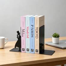 Urban Fashion Figure Silhouette Iron Art Book Stand | Black Metal Desktop Book Storage Stand Anti Slip Book Stand | Modern Simple Art Decorative Bookshelf Organizer Suitable For Students/Office/Study/Library | High End Office Desk Storage Book Stand. - Black - View 9