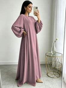 1pc Minimalist Pleated Elegant Long Sleeve Robe, Suitable For Daily Wear And Gatherings (Abaya) - Multicolor - View 6