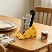 Cute Cheese-Shaped Remote Control Holder, Can Hold 3 Remotes, Multi-Functional Desktop Storage Box And Remote Control Stand, Suitable For Office Desk Storage - Yellow - View 10