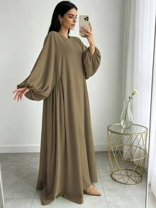 1pc Minimalist Pleated Elegant Long Sleeve Robe, Suitable For Daily Wear And Gatherings (Abaya) - Multicolor - View 15