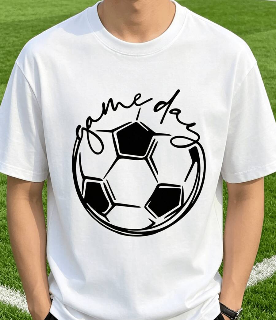 Men's Crew Neck T-Shirt, Printed Shirt For Football Fans And Casual Shirt, Ideal For Sporting Events And Casual Wear, Made Of Comfortable Cotton. - 白色 - 查看 1