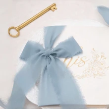 3/6 Rolls DIY Handmade Tassel Chiffon Ribbon, Each Roll 1.5 Inch X 197 Inch, Frayed Edge Ribbon, Suitable For Wedding Invitations, Bridal Bouquets, Gift Wrapping, DIY Crafts, Bow Making And Party Decorations - Blue - View 3